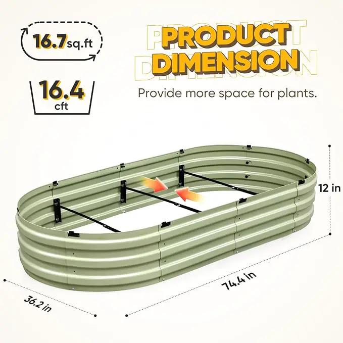 KING BIRD Raised Garden Bed Kit 2025 Upgraded Quick-Setup Galvanized Planter Garden Box Outdoor for Gardening, Vegetables, Flowers, 74x36x12 in, Olive Green by GreenHaven Gardens