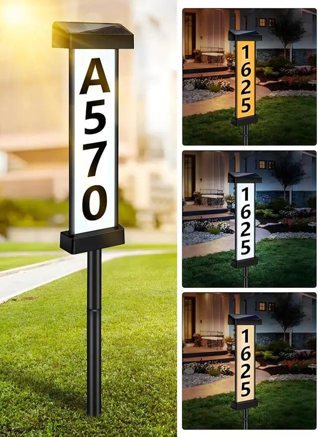 DBF Solar Address Sign, Dual-Sided House Numbers for Outside Waterproof, 3 Colors LED Illuminated Solar Powered Address Plaque with stakes, Outdoor House Number for Home Yard Garden Street by GreenHaven Gardens