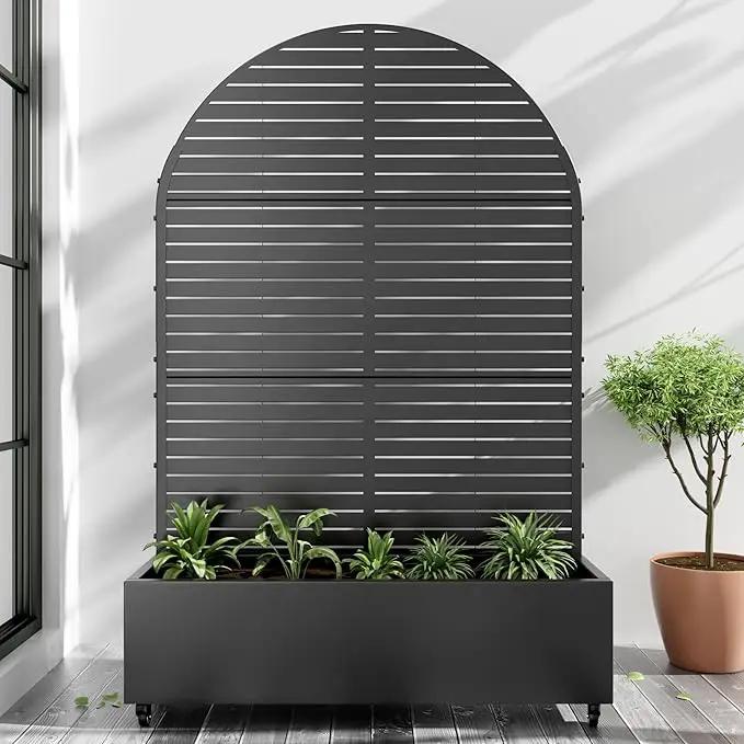 Casaphoria Metal Raised Garden Bed with Trellis and Wheels, 72"x35"x16" Arched Planter Box for Climbing Plants, Vegetables & Vines, Features Drainage Holes and Privacy Screen (Black-Louvered) by GreenHaven Gardens