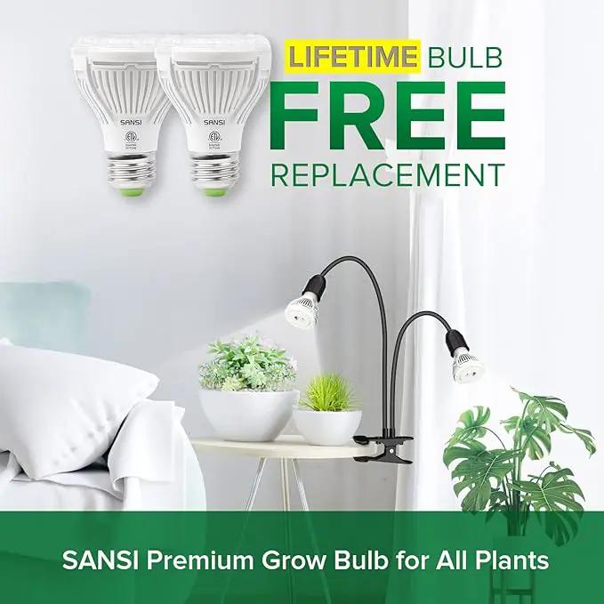 SANSI LED Grow Lights for Indoor Plants, Lifetime Free Bulb Replacement, 300W Full Spectrum Dual Gooseneck Clip Plant Grow Light, Plant Light with Timer 4/8/12 Hrs, High PPFD Growing Power Grow Lamp by GreenHaven Gardens