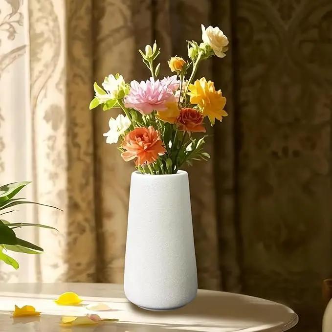 Simple Vase for Flowers Plants, Matte Vases for Modern Table Shelf Home Decor Wedding Boho Decor, 6" H Frosted Elegant Ceramic Vase for Pampas Grass Fluffy Stem Bouquet Lavender Flowers (White, 2) by GreenHaven Gardens