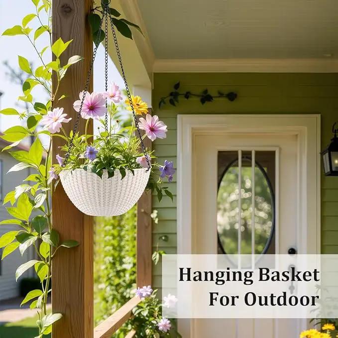Hanging Planters for Indoor Outdoor Plants 8/10 Inch, 4 Packs Plant Hanger with Drainage Holes, Hanging Basket Flower Pot Perfect for Home, Office and Garden,White by GreenHaven Gardens