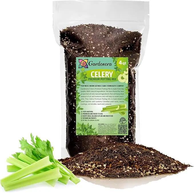 Premium Celery Potting Soil Mix - Optimal Nutrient-Rich Blend for Thriving and Crisp Celery Plants - 4 Quart by GreenHaven Gardens