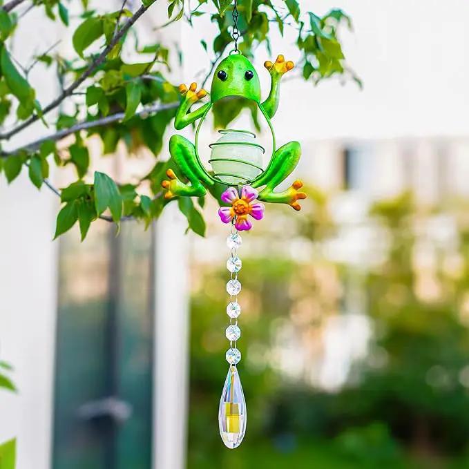 Stained Glass Metal Frog Suncatcher Crystals for Window Ornament - 17" Outdoor Fence Wall Art Decor, Rainbow Maker Hanging for Garden Yard Living Room Bedroom Patio Balcony by GreenHaven Gardens