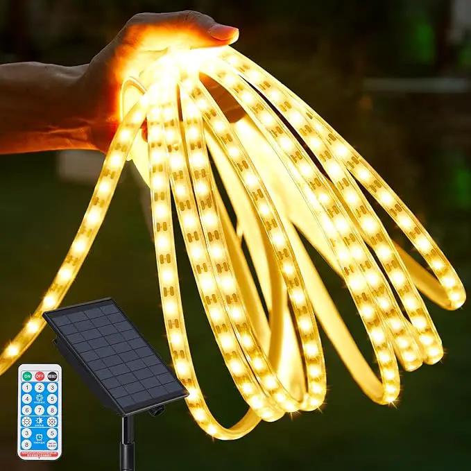 32.8FT 600LED Solar LED Strip Lights Outdoor, Solar Outdoor String Lights, Upgarde Solar Rope Lights with Timer Remote Auto ON/Off for Step, Stair, Deck, Fence, Patio,Yard Decor(Warm White, 32.8 FT) by GreenHaven Gardens