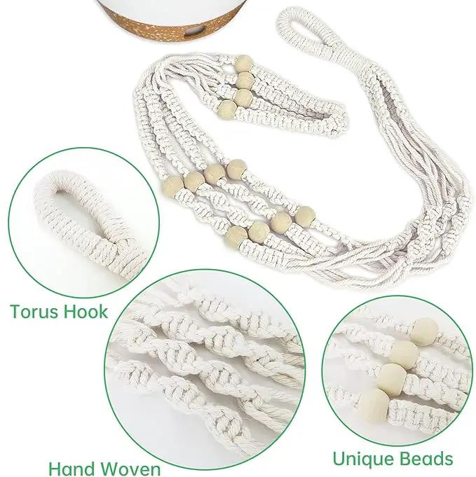 ZMTECH 2 Pack 10 Inch White Hanging Planters with Macrame Plant Hanger for Indoor and Outdoor Plants, Self Watering, Drainage Hole, Visible Level Tray by GreenHaven Gardens