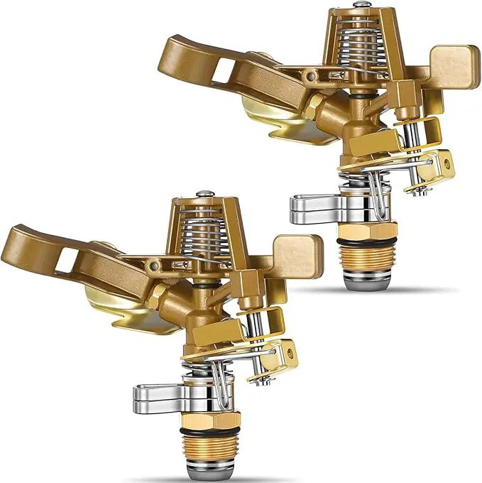 Ferraycle 2 Pieces 1/2 Inch Brass Impact Sprinkler Head with Nozzles Heavy Duty Adjustable 0-360 Degrees Impulse Sprinkler Head Lawn Watering for Yard Irrigation by GreenHaven Gardens