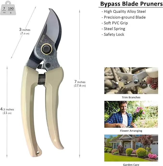 BUGUI Pruning Shears Garden Shears - Premium Alloy Steel Bypass Pruner, Precision-ground Blades, Heavy Duty Gardening Tools, 7" (H101) by GreenHaven Gardens