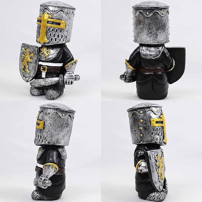 nezababy Knight Gnomes Guard Garden Statue Decoration Medieval Wee Crusader Battle Swordsman Fighting Outdoor Figurines Lawn Decor Resin (A) by GreenHaven Gardens