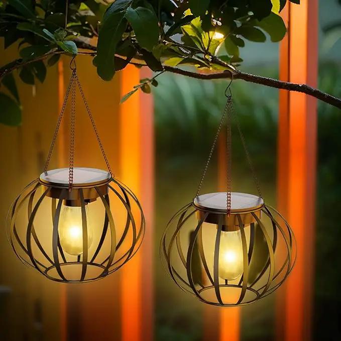 Solar Lanterns Outdoor Waterproof - 2 Pack Solar Outdoor Lanterns, 15"" Solar Lights Outdoor Hanging, Lanterns Decorative Outdoor Pumpkin Shape, Black, Wq-OSL-001 by GreenHaven Gardens