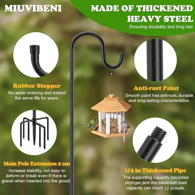 96" Shepherds Hooks for Outdoor with 7 Prongs Base, Heavy Duty Bird Feeder Pole for Hanging Lantern, Hummingbird Feeder, Shepherds Hook for Bird Feeders Outside,1 Pack by GreenHaven Gardens