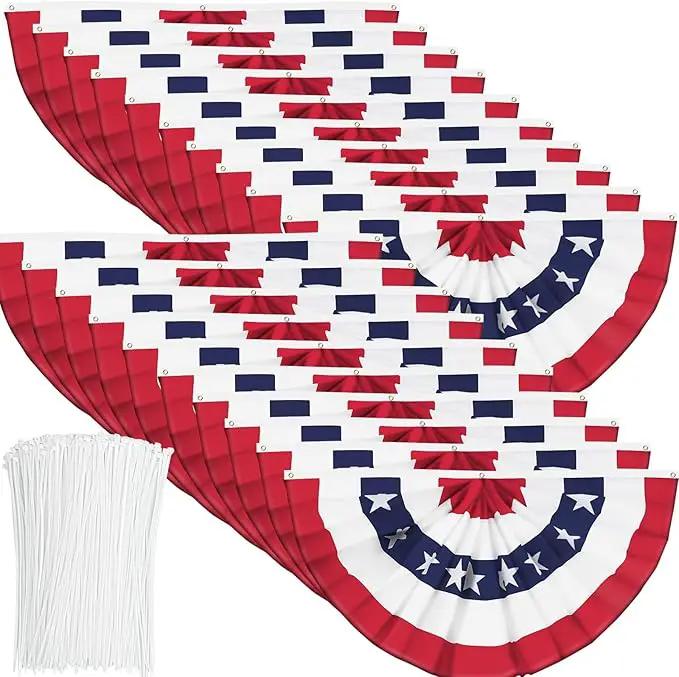 20 Pieces USA Pleated Fan Flag 1.5x3 FT American US Bunting Flag Patriotic Half Fan Banner Flag with Canvas Header and Brass Grommets for 4th of July Memorial Day Indoor Outdoor Decoration (20, 1.5x3 Feet) by GreenHaven Gardens
