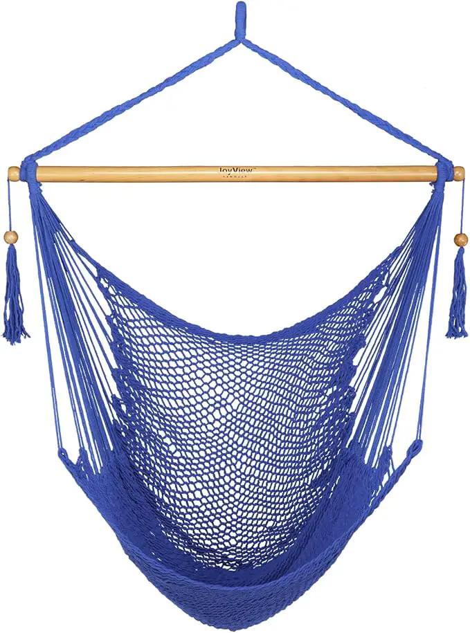 JoyView Hammock Chair with Spreader Bar Caribbean Hammock Swing Chair 300 LBS Weight Capacity XL Rope Hanging Chair for Outdoor Indoor Garden Yard - Blue by GreenHaven Gardens