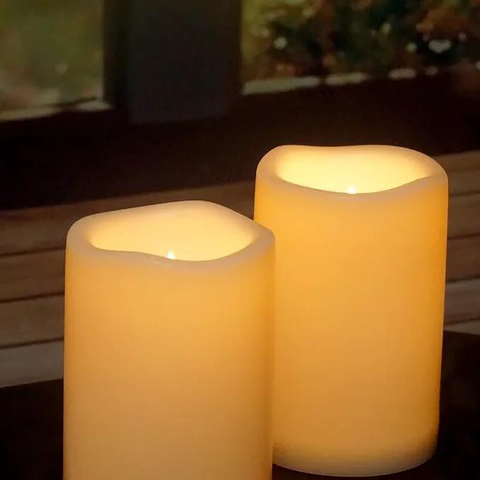 Waterproof Outdoor Flameless Candles with Remote, Set of 2, Large 4” x 6” Battery Operated Electric LED Pillar Candle Set for Home Décor Party Wedding Supplies Garden Christmas Decoration Gift by GreenHaven Gardens