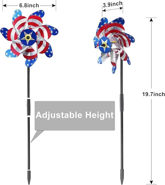 BATTIFE 10 Packs Patriotic Sparkly Reflective Pinwheels for Yard and Garden, American Flags Blinding Birds Pin Wheel Scare Birds & Animal Away, Wind Spinner for 4th of July by GreenHaven Gardens