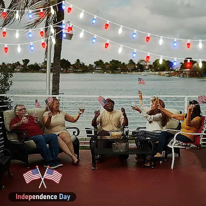 4th of July Decorations Lights, 25Ft C7 Outdoor Red White and Blue String Lights with 27 Shatterproof LED Bulbs, Hanging Patriotic Decorations Light for Indoor Independence Day Patio Garden Backyard by GreenHaven Gardens