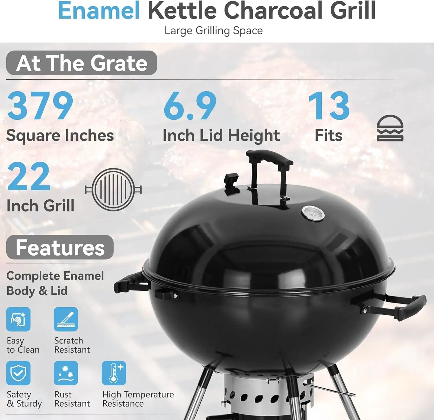 GREEN PARTY 22 inch Kettle Charcoal BBQ Grill with Wheels, Portable Charcoal Grill with Porcelain-Enameled Lid & Ash Catcher for Outdoor Cooking Barbecue Camping Picnics Tailgating by GreenHaven Gardens