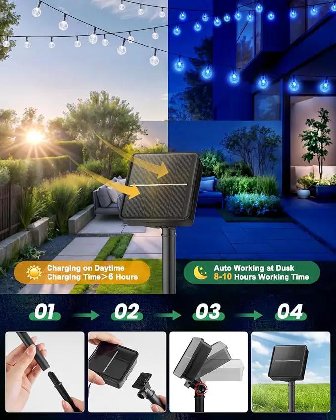 Brightown Solar String Lights Outdoor 60 Led 35.6 Feet Waterproof Solar Powered Patio Lights with 8 Lighting Modes for Garden Yard Porch Wedding Party Decor Halloween (Blue) by GreenHaven Gardens