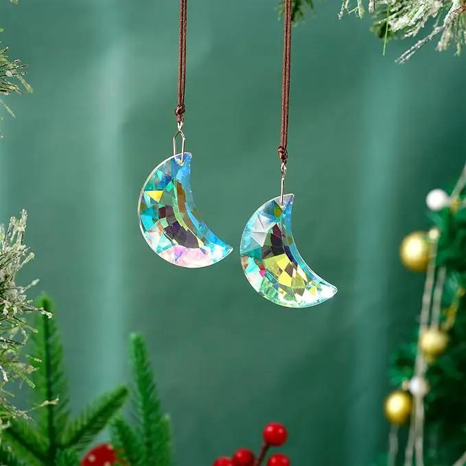 HDCRYSTALGIFTS 2pcs 50mm Crystal Prisms Sun Catchers,Half Moon Drop Hanging Suncatchers for Windows, Rainbow Maker Crystals Decoration by GreenHaven Gardens