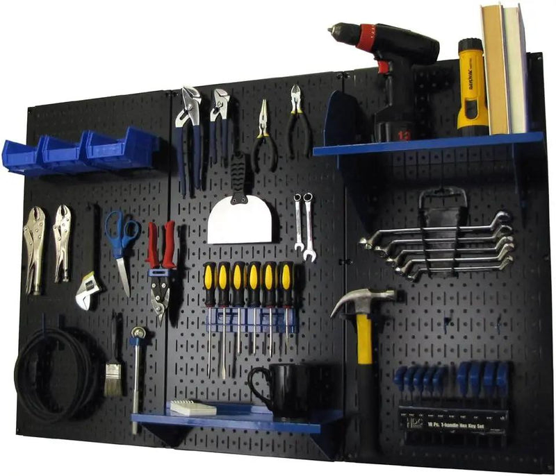 Wall Control Pegboard Organizer 4 ft. Metal Pegboard Standard Tool Storage Kit with Black Toolboard and Blue Accessories by GreenHaven Gardens