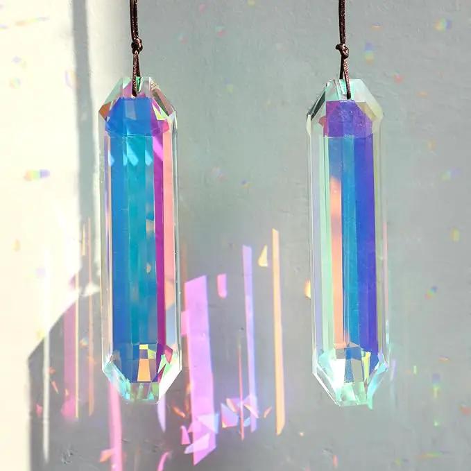 2 Pack 5" Large Crystal Sun Catchers, HYBEADS Hanging Ornaments for Windows Retangle Prism Suncatchers for Garden Home Decor Office Living Room Windows Crystal Rainbow Maker by GreenHaven Gardens