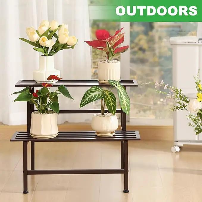 Metal Plant Stand Outdoor Plant Shelf Indoor,2 Tier Heavy Duty Ladder Plant Stands for Multiple Plants,26" L x 20.25" H x 17.75" W,Coffee by GreenHaven Gardens