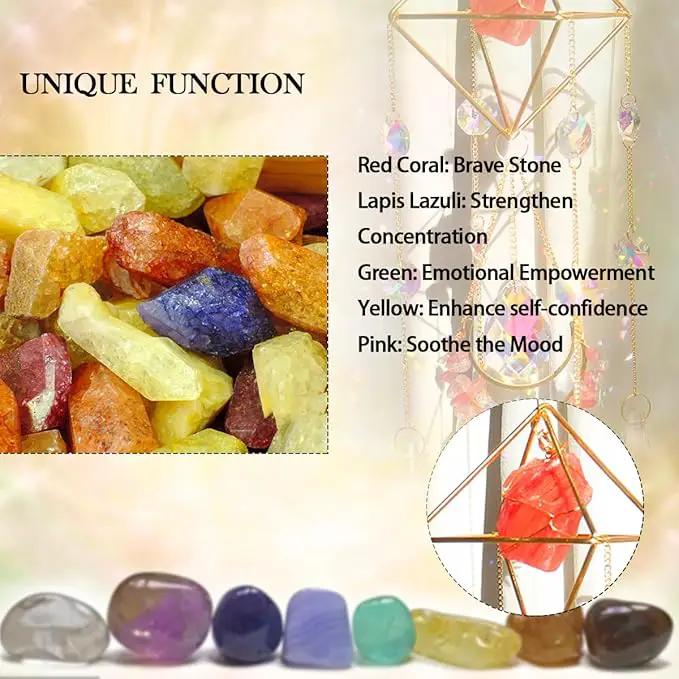 Healing Crystal Suncatchers Hanging Wind Chime Style Garden Suncatcher Rainbow Maker Gold Plated Sun Catcher Decor for Home Indoor Outdoor Gift (RED) by GreenHaven Gardens