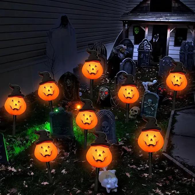 Halloween Decorations Wizard Hat Pumpkin Outdoor String Lights, 4 Pack Halloween Pumpkin Hat Pathway Marker Stake Lights with 4 C7 LED Bulbs for Outdoor Halloween Party Garden Garden Lawn Walkway by GreenHaven Gardens
