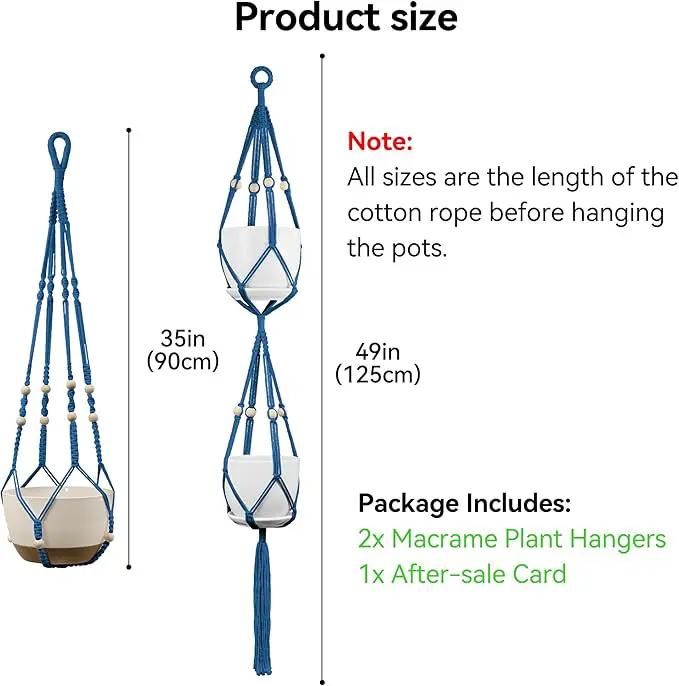 USLAI Macrame Plant Hanger Indoor Outdoor, Up to 4-15 inch Pot, Heavy 20lb Planters, Extra Long Strong Hanging Planter Basket Holder, Boho Home Decor, 35+49 Inch, Blue (POTS NOT Included) by GreenHaven Gardens