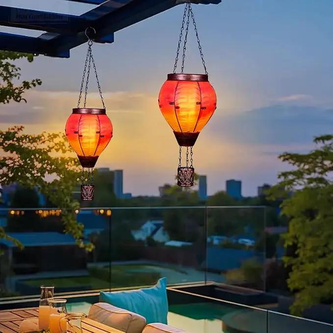 Hot Air Balloon Solar Lantern with Flickering Flame Light Outdoor Solar Hanging Lights Waterproof for Garden Yard Farmhouse Patio Pathway Outside Decoration, Pink&Orange by GreenHaven Gardens