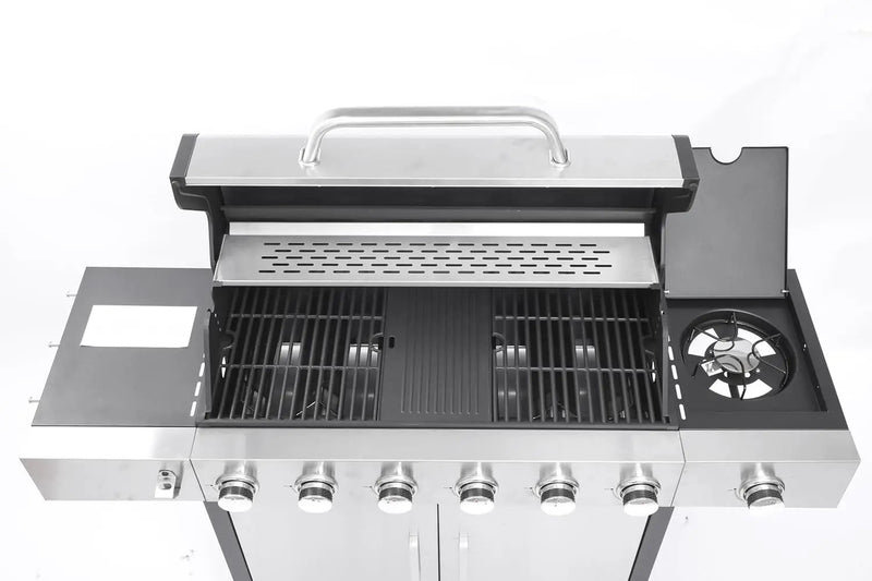 6-Burner Propane Gas BBQ Grill with Side Burner, 57,300 BTU Output, Enameled Cast Iron Grates, Heavy-Duty Stainless Steel Outdoor Grill for Backyard Barbecue by GreenHaven Gardens