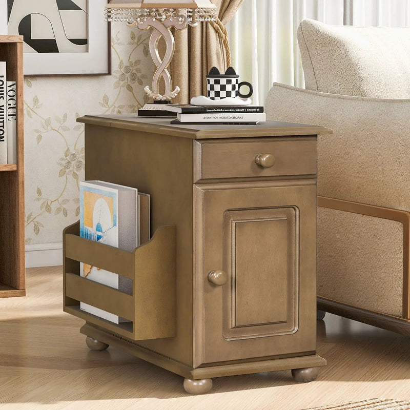 Vintage Flip Top Side Table With USB Ports by HouseOfZazla