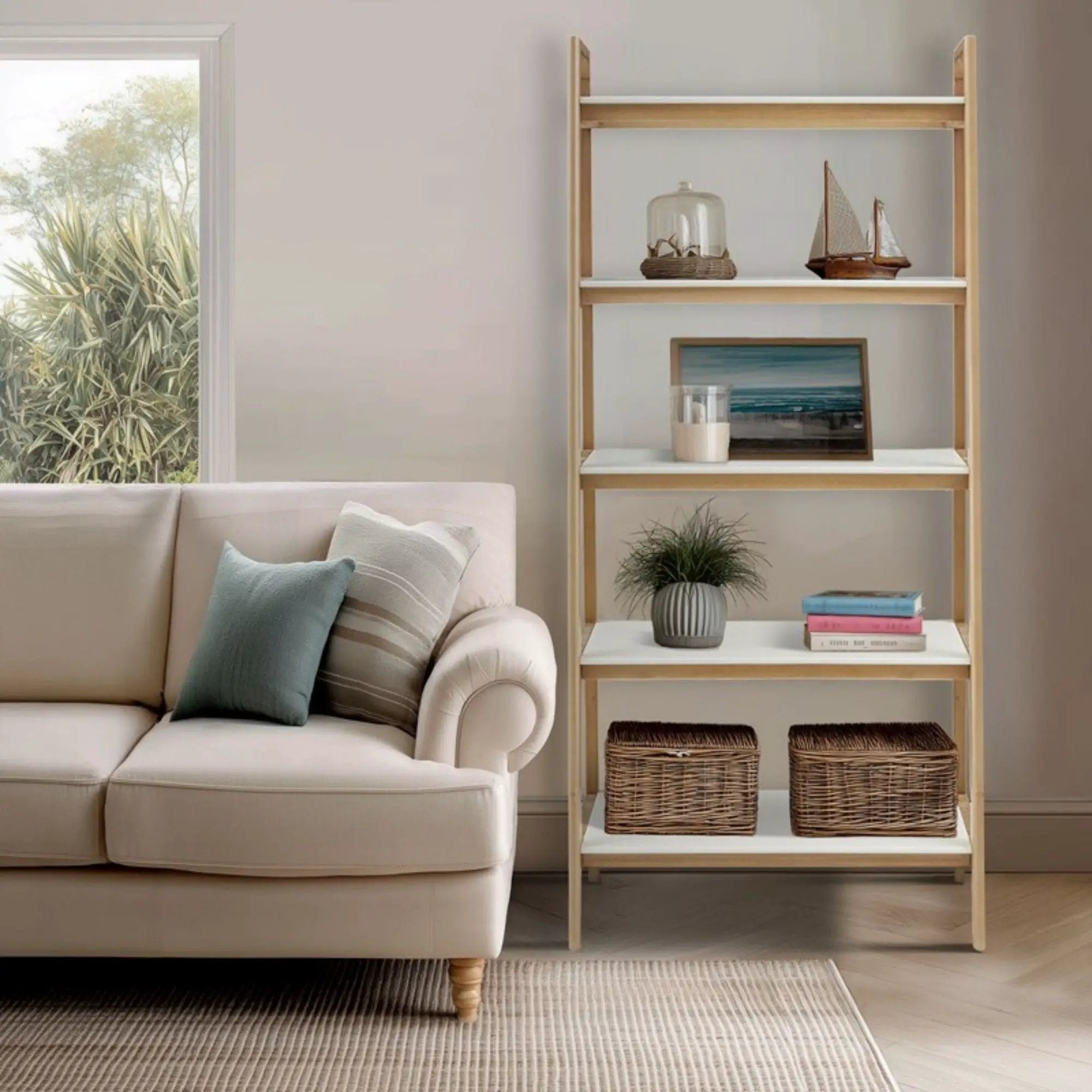Parker - Bookcase With 5 Shelves - Off White / Natural by Unique Piece Furniture