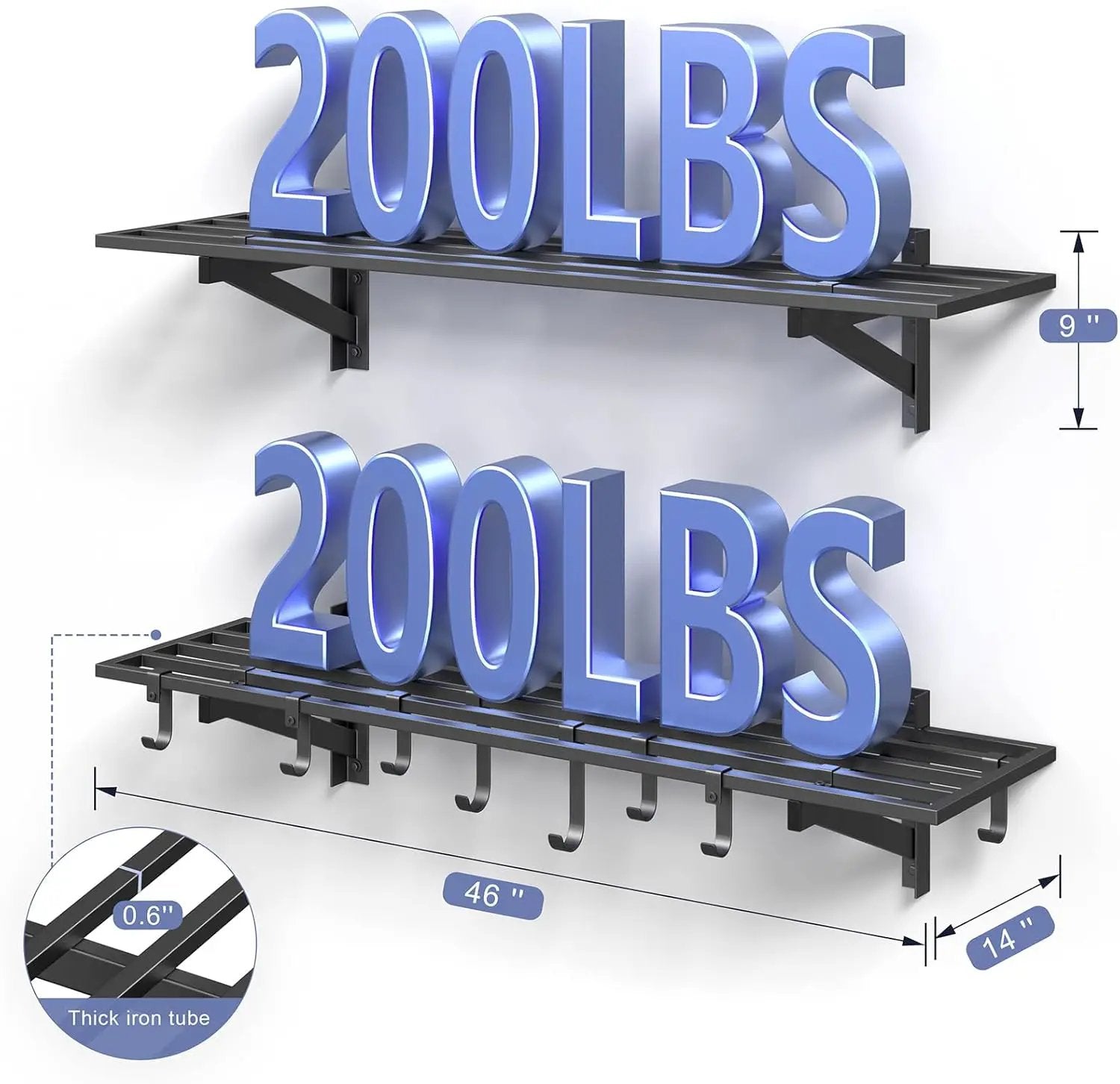 2-Pack 1x4ft Heavy Duty Garage Shelving, 1' x 4' Garage Wall Shelving Wall Mounted (2pack-1x4ft) by GreenHaven Gardens