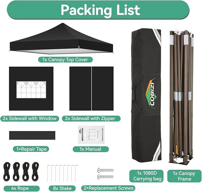 COBIZI 10x10 Pop Up Canopy Tent Heavy Duty with 4 Sidewall, Commercial Outdoor Easy Pop Up Gazebo for Party Wedding All Weather Waterproof UV 50+ with Carry Bag(Leg Upgraded),Black by GreenHaven Gardens