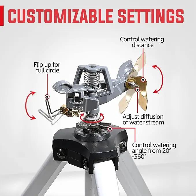 YAMATIC Impact Sprinkler on Adjustable Tripod Base, 360 Degree Large Area, with 3/4" Thread Quick Connect Fittings, Heavy Duty Pulsator Sprinkler for Lawn Yard and Grass, Spray up to 20-90ft (36inch) by GreenHaven Gardens