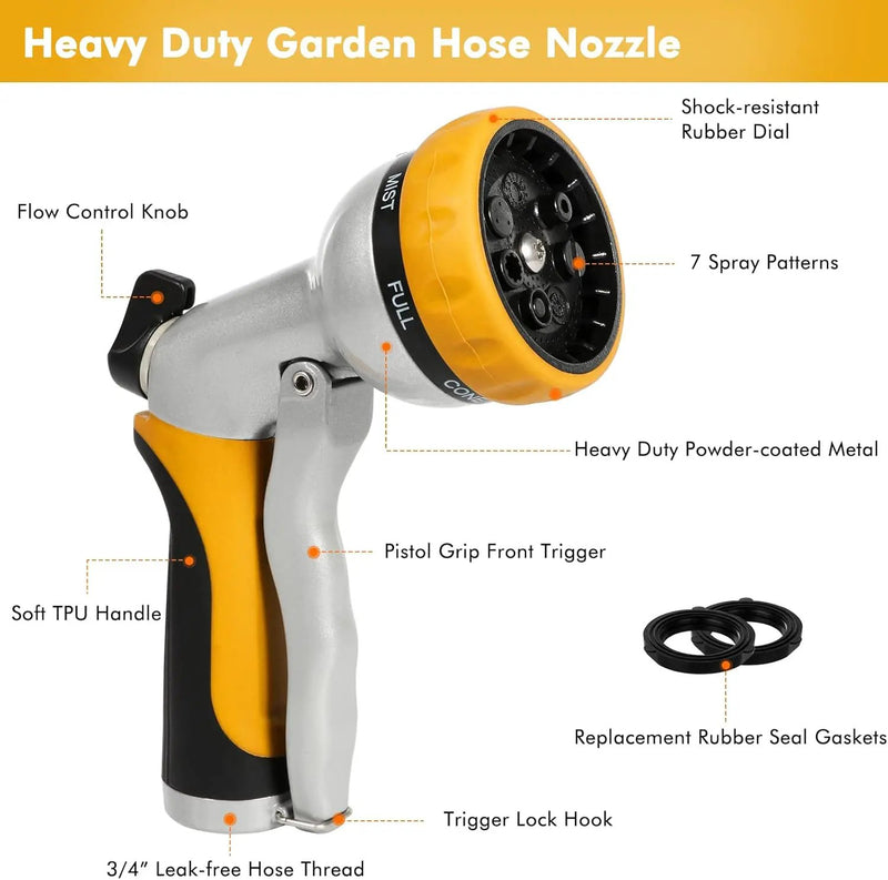 RESTMO Garden Hose Nozzle, Heavy Duty Metal Water Hose Nozzle with 7 Adjustable Spray Patterns, High Pressure Hand Sprayer with Flow Control, Best for Watering Plant & Lawn, Washing Car & Pet, Yellow by GreenHaven Gardens