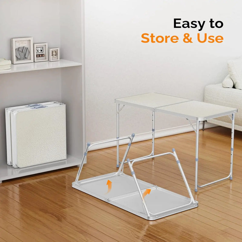 VINGLI 4FT White Folding Table with Carrying Handle Height Adjustable Lightweight Fold Up Portable for Indoor Outdoor Picnic,Camping,Hiking,Fishing,BBQ … by GreenHaven Gardens