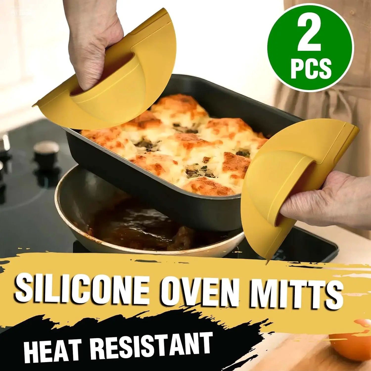 2 Pack Outdoor Grilling Mitts, Heat Resistant High Temperature Silicone Oven Grilling Gloves, Easy to Clean, Non-Slip Textured Lining, Can Be Used for Cooking, Smoking, BBQ and Food Handling. by GreenHaven Gardens
