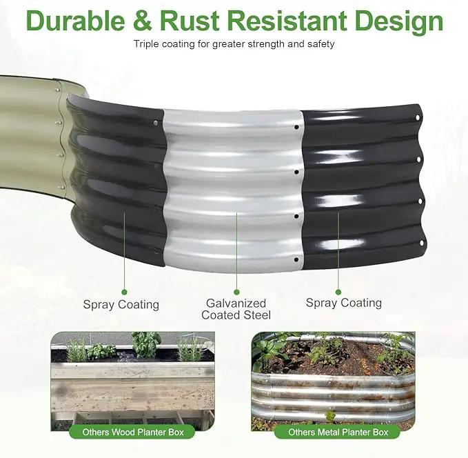 Galvanized Raised Garden Bed- 2Pcs 2x2x1FT Metal Planter Boxes Outdoor | Round Steel Raised Bed Kit & Fire Pit Ring for Gardening with Protective Tape, Gloves for Vegetables, Flower (Grey) by GreenHaven Gardens