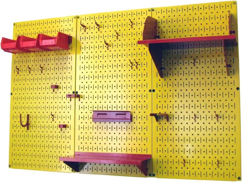 Wall Control Pegboard Organizer 4 ft. Metal Pegboard Standard Tool Storage Kit with Yellow Toolboard and Red Accessories by GreenHaven Gardens