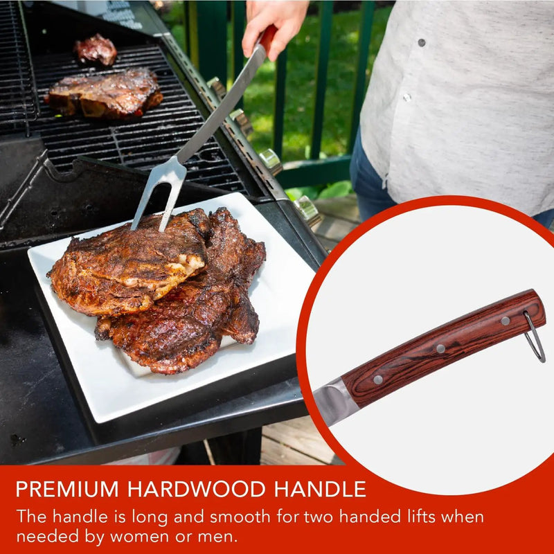Grill Fork 24-inch Super Long for Grilling Barbecue Griddle and Fire Pit Extra Strong Curved Neck Premium Hardwood Handle Large Stainless Steel Tines for BBQ Outdoor Kitchen and Grilled Food by GreenHaven Gardens