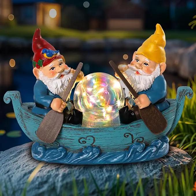 Solar Gnome Boating Garden Statues with Ball Light 4.6" Resin Gnomes Figurines Decorations for Yard Patio Lawm Porch Balcony Funny Housewarming Birthday Gardening Gifts for Women Moms by GreenHaven Gardens