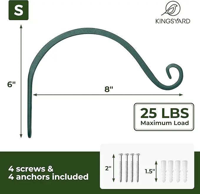 Kingsyard 2-Pack Wall Plant Hanger Outdoor - Heavy Duty Metal Hanging Bracket Hooks for Hanging Plant, Bird Feeders, Lanterns, Wind Chimes Outdoor & Indoor, 8-Inch/Green by GreenHaven Gardens