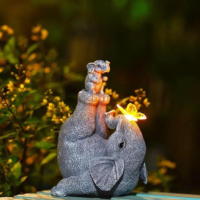 Solar Elephant Statues for Garden Decor - Elephant Handstand Mother&Son Solar Statue with Solar Butterfly,Best Birthday Gifts for Mom,Women by GreenHaven Gardens