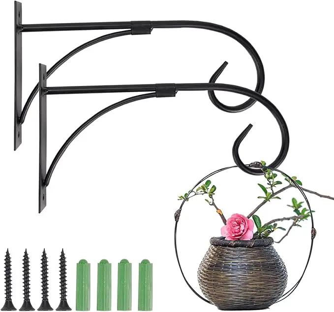 Simply Style Metal Hanging Plant Brackets 10inch, Pack of 2, Wall Mount Plant Hangers, Planter Hooks for Flower Baskets, Bird Feeders in Corridor/Patio/Porch/Garden by GreenHaven Gardens