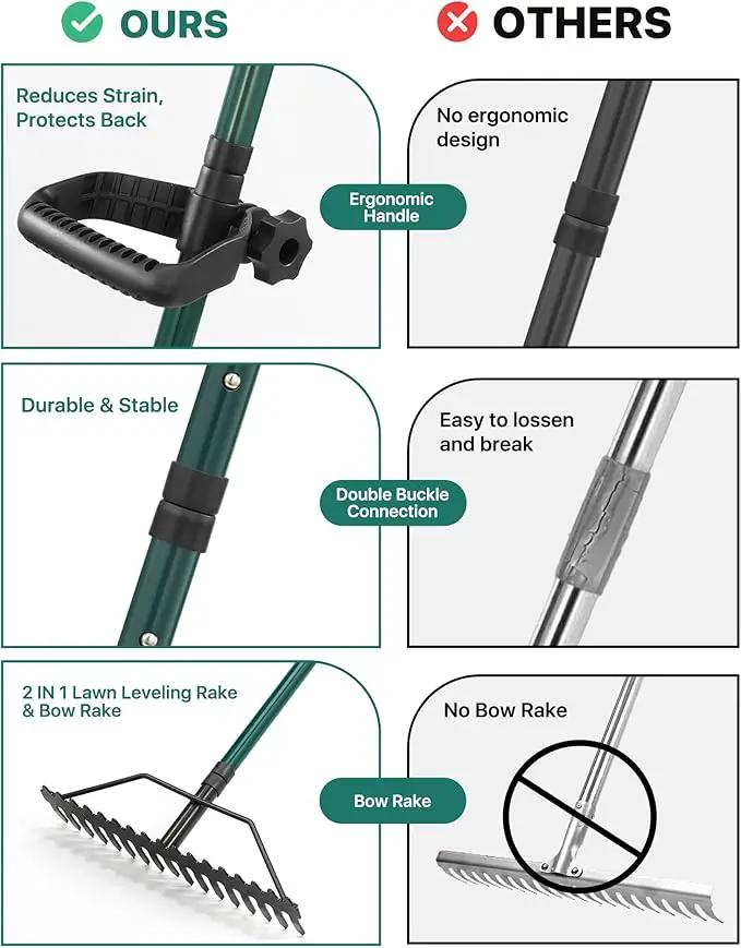 Lawn Leveling Rake 33x10'', Yard Leveling Rake with 78'' Back-Saving Adjustable Handle, Stainless Steel Lawn Leveler Tool with 17'' Tines Head for Garden, Backyard, Farm, Golf Course by GreenHaven Gardens