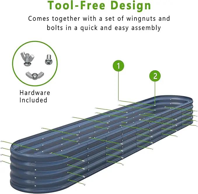 KFN 12x1.8x1FT Galvanized Raised Garden Bed,Raised Garden Bed Kit-Oval Metal Vegetable Box,Large Planter Flower Boxes Outdoor,Planting for Vegetables,Flower,Herb,Grey,0.7mm by GreenHaven Gardens