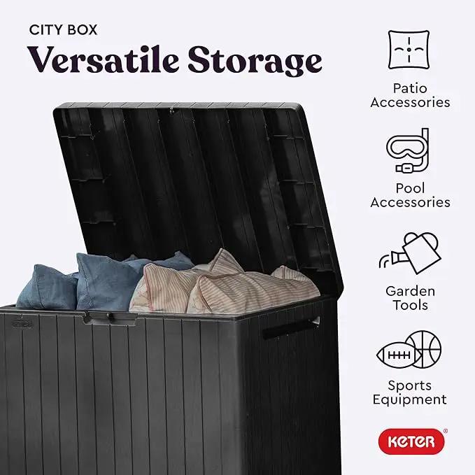 Keter City 30 Gallon Resin Outdoor Storage Box and Patio Storage Box Side Table for Pool and Garden Accessories, Dark Grey by GreenHaven Gardens