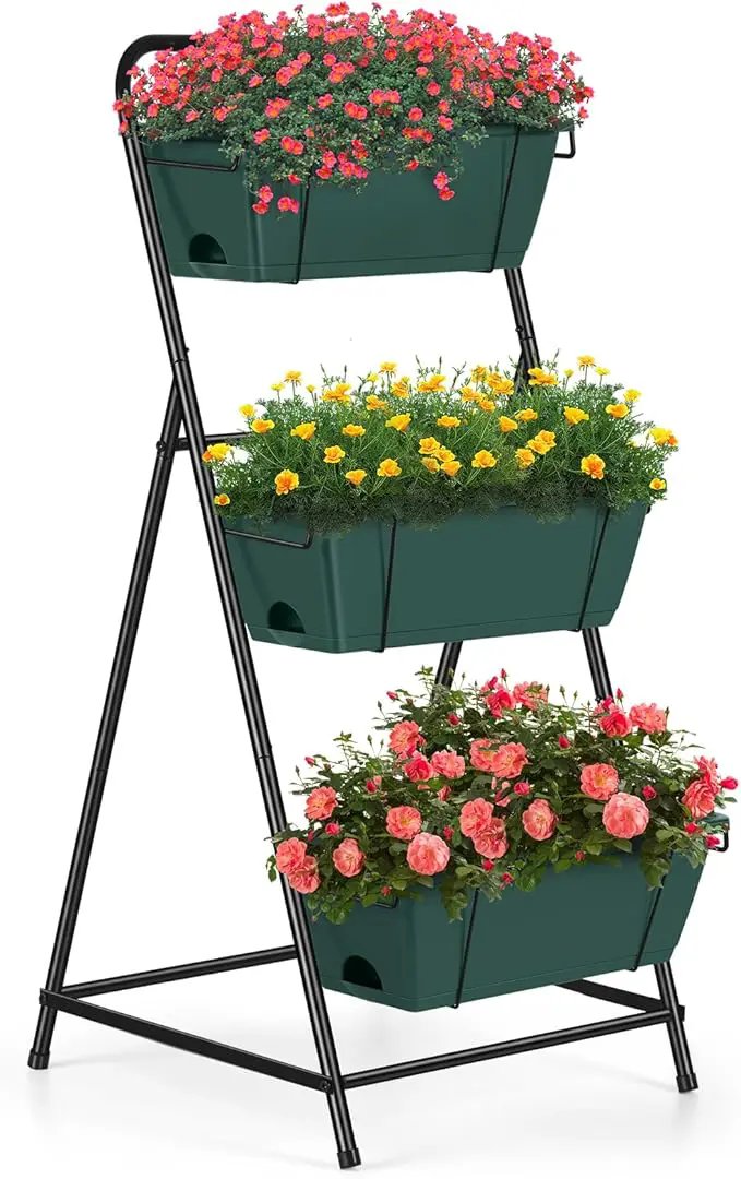 Vertical Raised Garden Bed 3 Tier Garden Planter Standing Planter Box Herb Garden Planter Outdoor and Indoor for Vegetables Flowers Green by GreenHaven Gardens